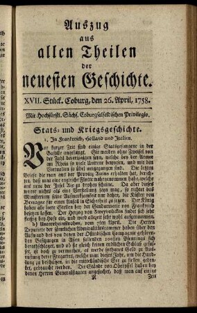 XVII. Stück. Coburg, den 26. April. 1758.