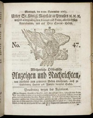 No. 47. Montags, den 21ten November 1763.