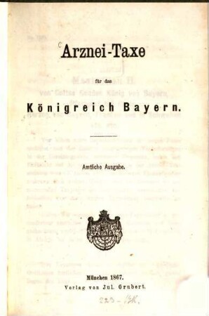 Arznei-Taxe für das Königreich Bayern