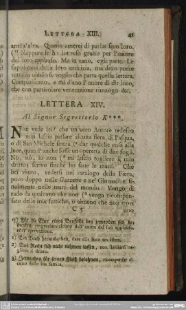 Lettera XIV. Al Signor Segrettario K***