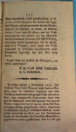 Proces Verbael Ofte Resolutie Van Het Volk Der Vrye Stad Thienen