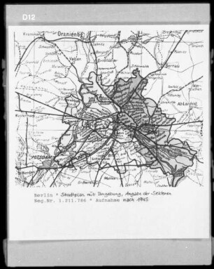 Stadtplan mit Umgebung, Angabe der Sektoren