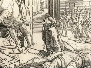 Auch ein Totentanz VI. Der Tod als Sieger : Auch ein Totentanz VI. Der Tod als Sieger. Holzschnitt (1849; A. Rethel). Teilansicht