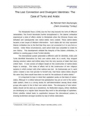 The lost connection and divergent identities : the case of Turks and Arabs