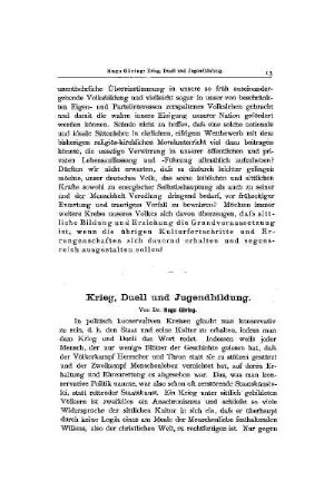 Krieg, Duell und Jugendbildung