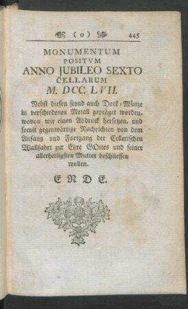 Monumentum Positum Anno Jubileo Sexto Cellarum
