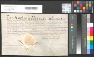 Revers der Äbtissin von Dietkirchen Amelia von Metternich.