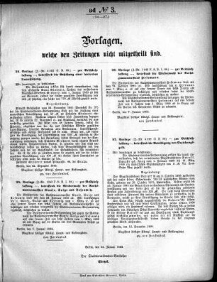 Anlage: ad No.3. (24-27.), Vorlagen, welche den Zeitungen nicht mitgeteilt sind