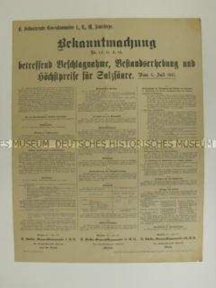 Bekanntmachung über die Beschlagnahme von Salzsäure u.a.