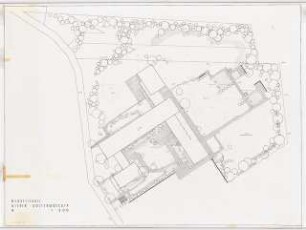 Grünflächen am Schulzentrum, Hilden: Berufsschule: Lageplan mit Gartenplan 1:200