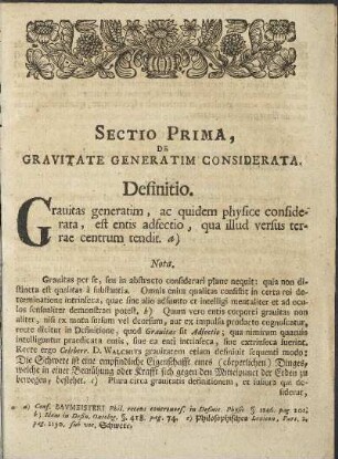 Sectio Prima, De Gravitate Generatim Considerata.