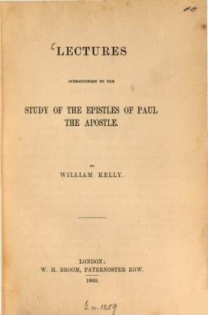 Lectures introductory to the Study of the Epistles of Paul the Apostle