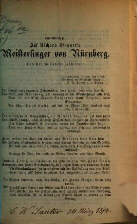 Auf Richard Wagners Meistersinger von Nürnberg
