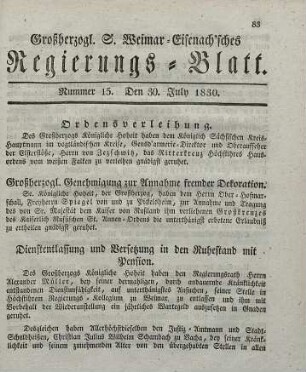 Nr. 15 : 30. July 1830