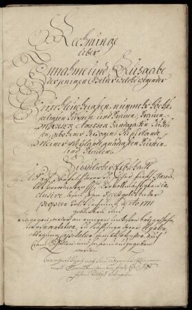 Rechnung über die Hinterlassenschaft der Landgräfin Marie Amelie von Hessen, 1712