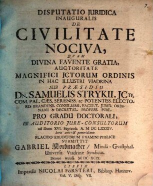 Disputatio Juridica Inauguralis De Civilitate Nociva