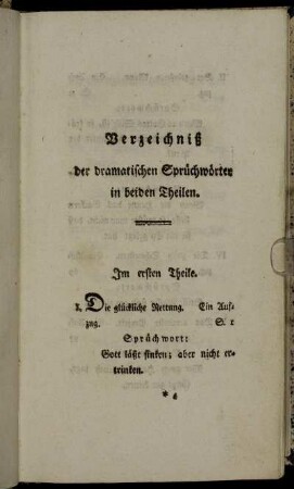 Verzeichniß der dramatischen Sprüchwörter in beiden Theilen.