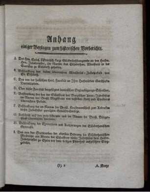 Anhang einiger Beylagen zum historischen Vorberichte.