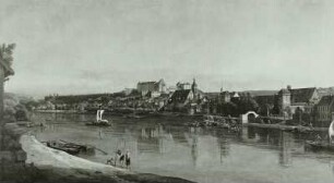 Pirna von Copitz aus (vom rechten Elbufer) : Anlegestelle Pirna, Gemälde 18. Jh.