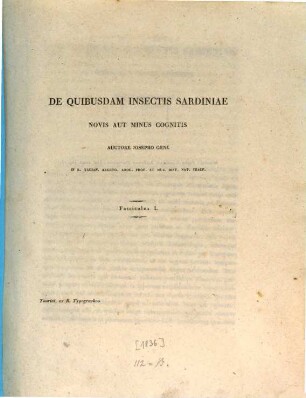 De quibusdam insectis Sardiniae novis aut minus cognitis, 1