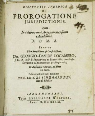 Disputatio Iuridica De Prorogatione Iurisdictionis