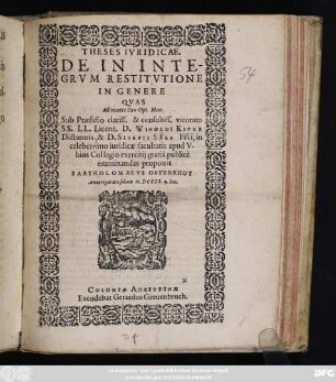 Theses Iuridicae. De In Integrum Restitutione In Genere