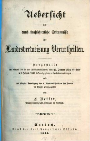 Uebersicht der durch strafrichterliche Erkenntnisse zur Landesverweisung Verurtheilten, [1]