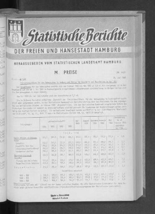 Preisindexziffern für den Wohnungsbau in Hamburg und Preise für Baustoffe und Bauarbeiten im Mai 1960 : Lfd. Nr. 20