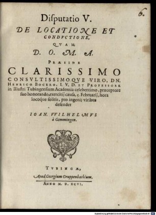 Classis I. disp. V. de locatione et conductione