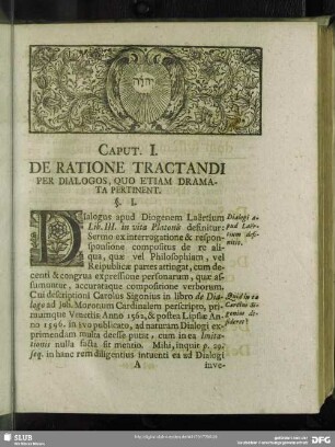 Caput. I. De Ratione Tractandi Per Diaolgos, Quo Etiam Dramata Pertinent