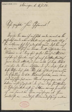 Brief an Ludwig Strecker  und B. Schott's Söhne : 16.05.1904