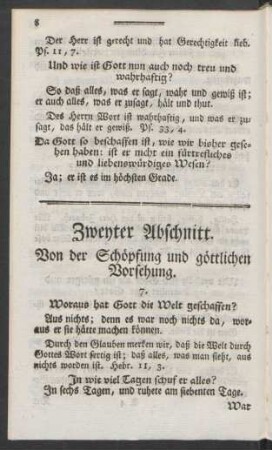 Zweyter Abschnitt. Von der Schöpfung und göttlichen Vorsehung