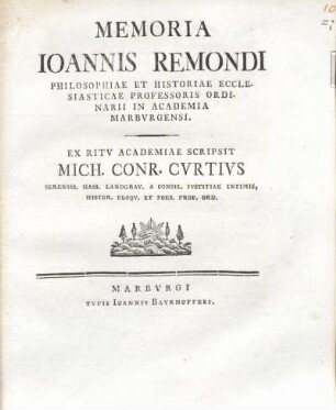 Memoria Joannis Remondi ...