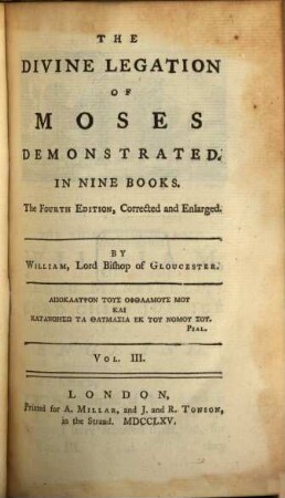 The Divine Legation Of Moses Demonstrated : In Nine Books, 3