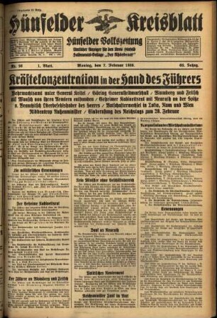 Erste Ausgabe vom Montag, den 07. Februar 1938.