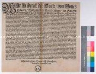 Edikt von Friedrich III. Kurfürst von Brandenburg zur Unterbindung des Umlaufs minderwertiger Münzen