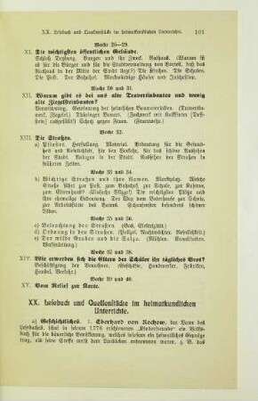 XX. Lesebuch und Quellenstücke im heimatkundlichen Unterrichte