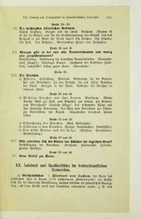 XX. Lesebuch und Quellenstücke im heimatkundlichen Unterrichte