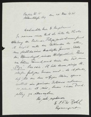 Brief von Carl F. W. Behl an Gerhart Hauptmann