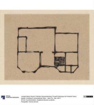 Potsdam Neubabelsberg, Projekt Wohnhaus für Friedrich Sarre, zweiter Vorentwurf, vorbereitende Skizze, Grundriss