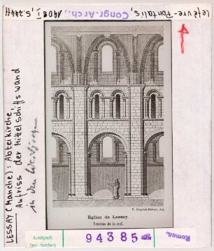 Lessay: Ehemalige Abteikirche, Aufriss der Mittelschiffswand