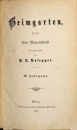 Heimgarten : eine Monatsschrift. 3. 1879