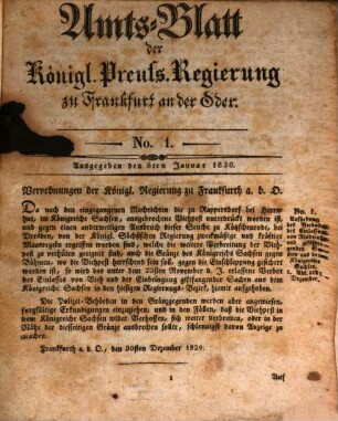 Amtsblatt der Regierung zu Frankfurt a.d. Oder. 1830