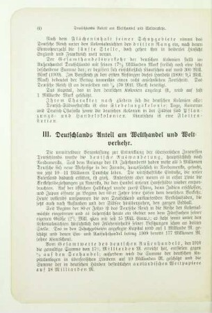 III. Deutschlands Anteil am Welthandel und Weltverkehr