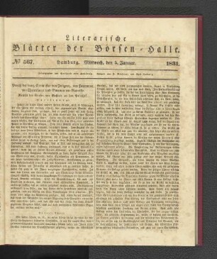 No 567. Hamburg. Mittwoch, den 5. Januar. 1831.