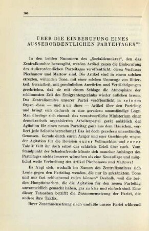 Über Die Einberufung Eines Ausserordentlichen Parteitages