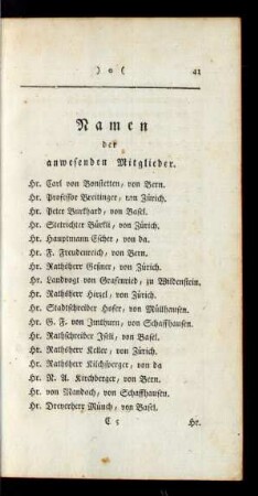 Namen der anwesenden Mitglieder