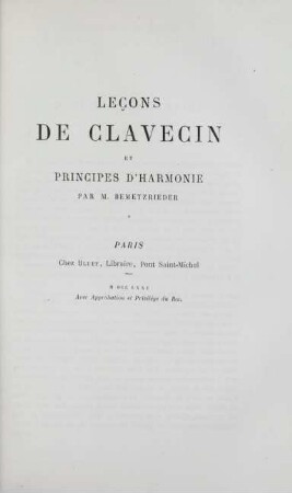 Lecons de clavecin et principes d'harmonie par M. Bemetzrieder