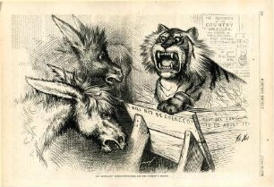 The democratic tiger-in-the-manger, and the submissive (m)asses : Esel stehen vor einer Futterkrippe, in der der demokratische Tiger liegt