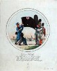 Napoleon-Karikatur: "Der Huth. Ein Huth allhier ein Haupt bedeckt; Alle sollten werden darunter gesteckt. Für alle war er eine schwere Last. Drum weg mit ihm, weil er keinem passt"